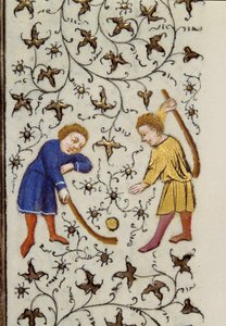 El juego del disco de una página. Detalle del manuscrito “Les Tres Riches Heures du Duc François de Guise” iluminado por el Maestro de Boucicaut. Siglo XV. Museo Condé, Chantilly de (and workshop) Boucicaut Master