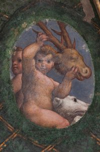 Putti, perro y ciervo, detalle