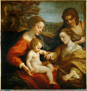 El matrimonio místico de Santa Catalina de Alejandría con el niño Jesús, y San Sebastián ...