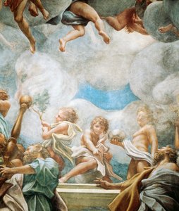 Efebos y apóstol, detalle de la Asunción de la Virgen