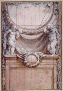 Dos putti sosteniendo un medallón en blanco de (c.1489 1534) Correggio