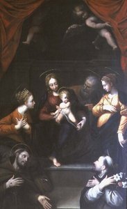 Madonna y el Niño con San José y otros santos de Innocenzo da Imola
