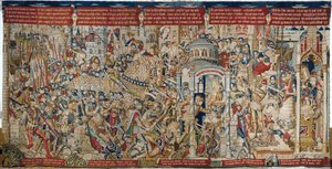 La guerra de Troya: La destrucción de Troya, c.1470 (tapiz) de (fl.1450 75) Master of Coetivy