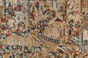 La guerra de Troya: La destrucción de Troya, c.1470 (tapiz) de (fl.1450 75) Master of Coetivy