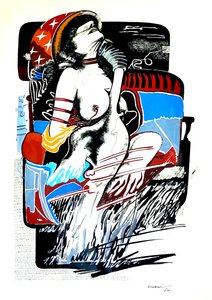 G. C. Riccardi, Leda con el cisne, 1974, Tinte sobre papel, 50x70, Italia. de Gian Carlo Riccardi