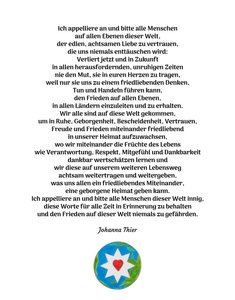 Mensaje de paz con la estrella del amor noble y consciente para todas las personas de este mundo de Johanna Thier