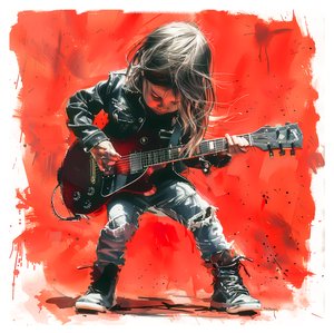 Un niño toca la guitarra eléctrica de rock, Música pinturas de arte para la venta, impresiones en lienzo de arte de F. Abderrahim