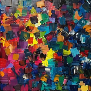 Pintura al óleo de arte contemporáneo con textura colorida y brillante para colgar en la pared