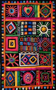 Colorida alfombra tradicional naif para lienzos y decoración de pared