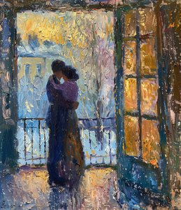 Pintura al óleo impresionista de una pareja enamorada para arte mural e impresiones en lienzo de F. Abderrahim