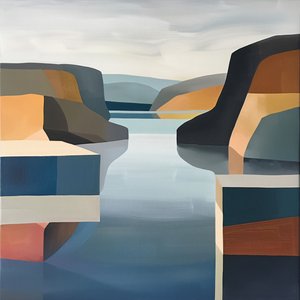 Impresiones murales : Paisaje minimalista con vistas al lago para una elegante decoración de pared