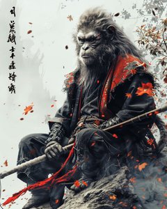 Ilustración del mono samurai : Impresiones murales y póster decorativo a la carta de F. Abderrahim
