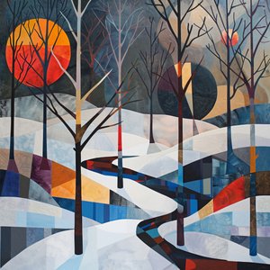 Árboles y paisaje de invierno, forma geométrica abstracta para impresiones artísticas de pared