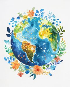 Decoración de pared Paz : Acuarela boho planeta tierra cuarto de niños de F. Abderrahim
