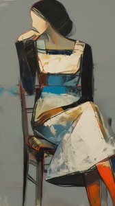 Pintura abstracta : una mujer con vestido sentada para impresiones en lienzo y póster de F. Abderrahim