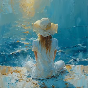 Pintura abstracta hermosa muchacha en una brisa del mar | impresiones del arte de la pared de F. Abderrahim