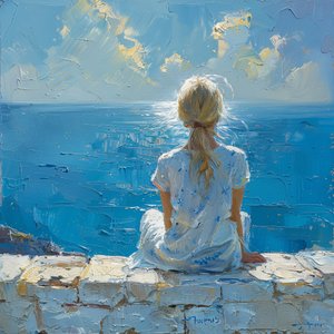 Pintura abstracta mujer joven en una brisa del mar | impresiones de arte en línea para la venta de F. Abderrahim