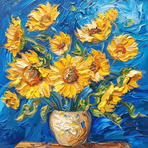 Pintura acrílica : girasoles de colores brillantes Van Gogh estilo de impresiones de arte de la pared de F. Abderrahim