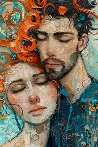 Pintura digital : un hombre y una chica un hombre en el abrazo y el amor impresiones artísticas sobre lienzo de F. Abderrahim
