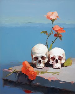 Pintura al óleo abstracta minimalista Honrando las calaveras de los antepasados | wall art prints