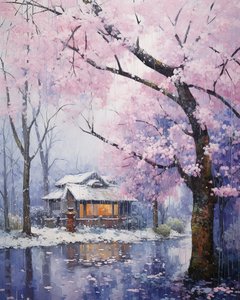 aldea en un paisaje nevado en invierno belleza | impresiones de arte de pared inspirado en la naturaleza de F. Abderrahim