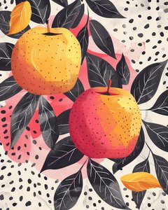 Fruta de manzana y Planta Dibujo Botánico | impresiones de arte de la pared en línea de F. Abderrahim