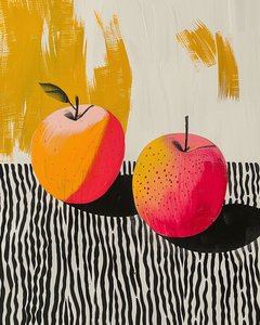 Manzana fruta y planta Pintura botánica | online canvas art prints de F. Abderrahim