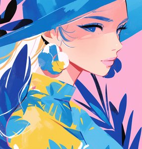 Elegante dama de moda con sombrero plano simplificado | Impresiones artísticas murales de F. Abderrahim