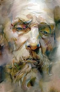 Anciano sabio con barba blanca | online wall Imprints Retratos de Arte en Venta