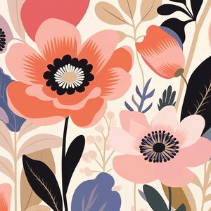 Ilustración botánica pastel flores en negrita, estilo matisse | impresiones de arte de la pared de F. Abderrahim