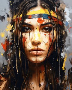 Retrato abstracto : Una joven mujer nativa americana, decoración de arte de la pared