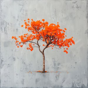 Pintura minimalista : Hoja de naranjo y fondo gris; Impresiones murales de F. Abderrahim