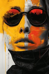 Minimalista abstracto de ciencia ficción surrealismo mujer cara con gafas, impresiones artísticas de F. Abderrahim