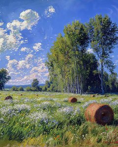 Campo de trigo y flores en primavera paisaje, arte de la pared decoración y lienzo impresiones de F. Abderrahim