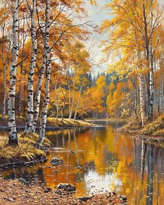 Paisaje y abedules con aguas cristalinas, impresiones artísticas online de F. Abderrahim