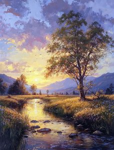Paisaje matinal amanecer sobre las montañas, impresiones en lienzo online de F. Abderrahim