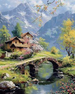 Hermoso paisaje con un lago, decoración de pared y lienzos de F. Abderrahim