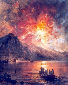 Erupción volcánica junto al mar, impresiones sobre lienzo personalizadas en línea