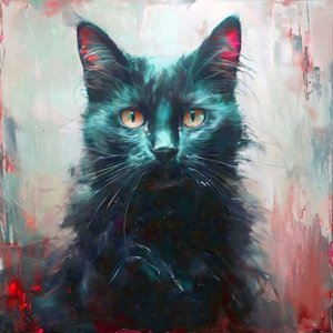 Impresión en lienzo : un gato negro con ojos amarillos sentado para decoración de pared de F. Abderrahim