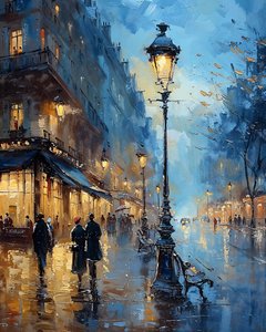 Noche después de la lluvia, calle de París en el impresionista, decoración de la pared clásica de F. Abderrahim