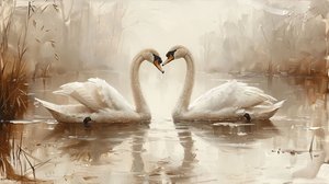 Dos cisnes cara a cara, lienzo y enmarcado decoración de pared de F. Abderrahim