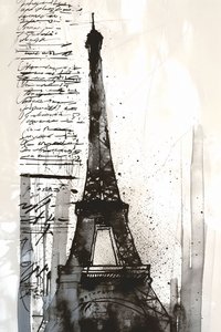Salpicaduras de pintura negra Torre Eiffel-pintura impresionista, impresión en lienzo enmarcado por encargo de F. Abderrahim