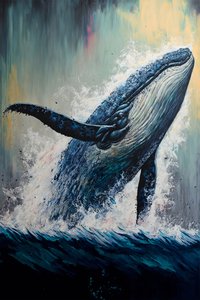 abstracto ballena jorobada breaching above, wall art | print on demand