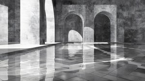 Arcos y puertas en un palacio de mármol, arquitectura, Blanco y negro, impresiones murales de F. Abderrahim