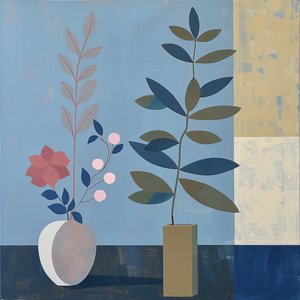 planta, silla y jarrón de cerámica, estilo bohemio, decoración de pared moderna, impresión bajo demanda de F. Abderrahim