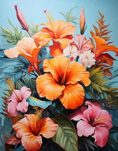 Pintura de un ramo de flores naranja y rosa, pared Impresiones de Home Decor de F. Abderrahim