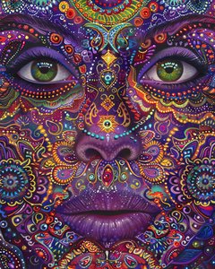 Mujer Psicodélica con Rostro Colorido Patrones Espirituales y Mandala, impresiones en lienzo de F. Abderrahim