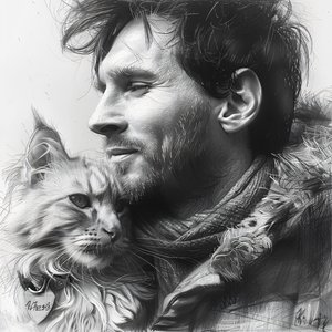 Gato con Messi futbolista, Decoración mural moderna | impresión bajo demanda de F. Abderrahim