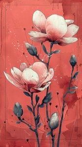 Rosas blancas con fondo rojo en la pintura simple, arte de la pared | impresión bajo demanda de F. Abderrahim