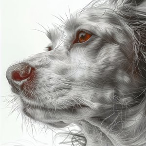 zoom out Perro retrato blanco y negro dibujo minimalista, pared Home Decor impresiones de F. Abderrahim